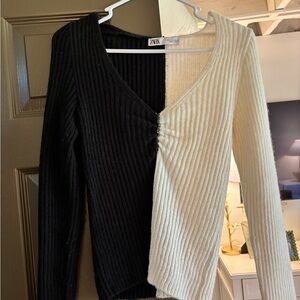 Zara Women's V-Neck Sweater in Black and Cream